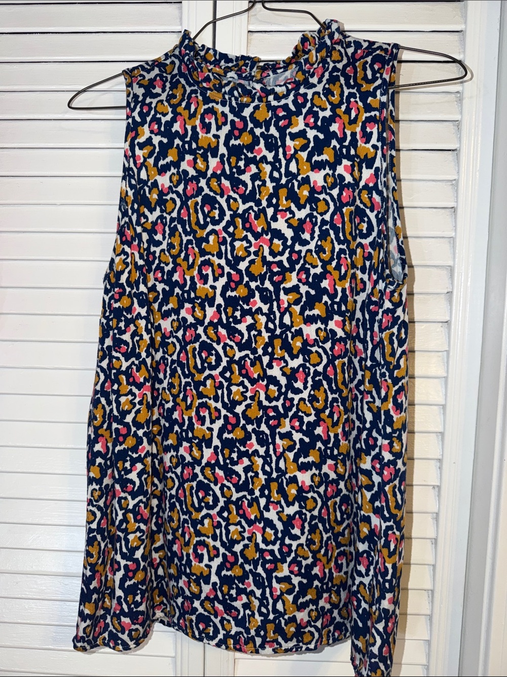 Mud Pie Leopard-Print Tank with Navy, Pink and Mustard Accents